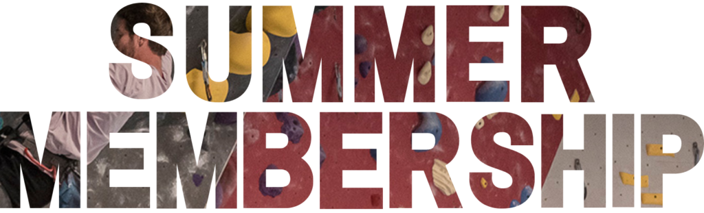 Photo of the Inner Peaks Summer Membership logo, which features a display of photos arranged in the shape of letters spelling out 'Summer Membership'. The photos come together to create a larger image of a climber lead climbing. Click to learn more about our Summer Membership offer.